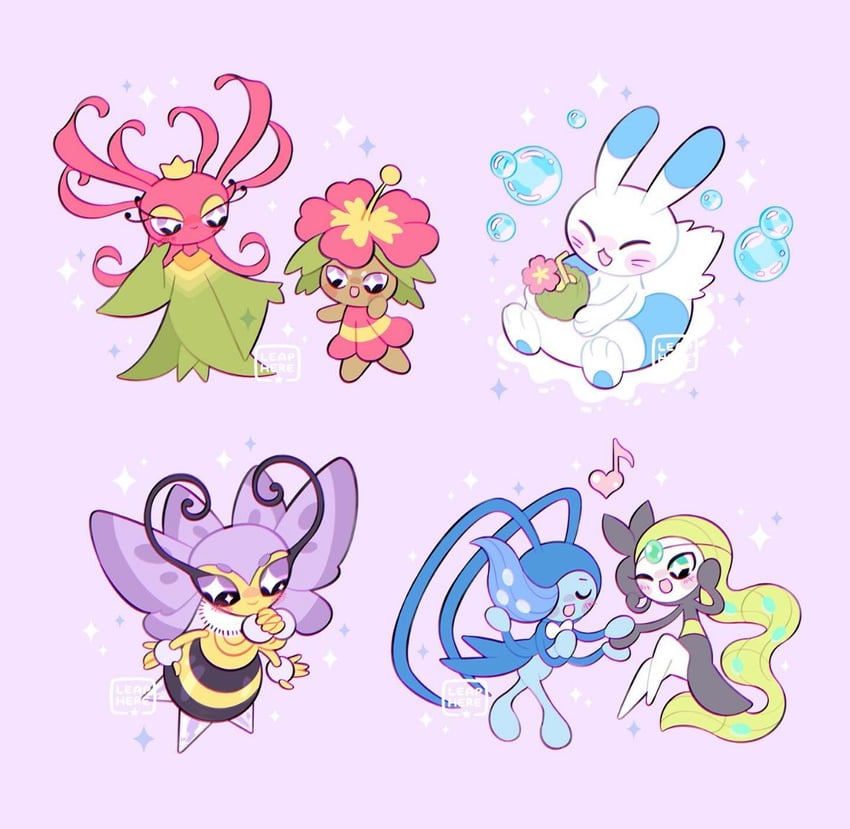 meloetta, warabbit, yoowoo, and gyarubi (pokemon and 2 more) drawn by leaphere