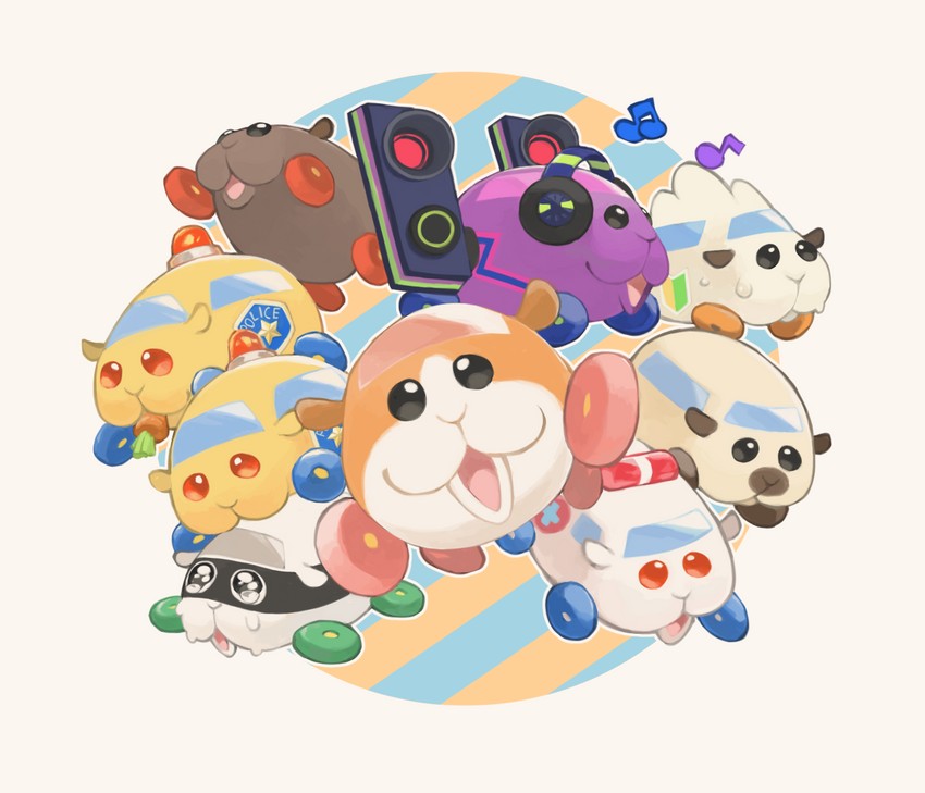 potato, shiromo, abbey, teddy, ambulance molcar, and 2 more (pui pui molcar) drawn by kawaanago