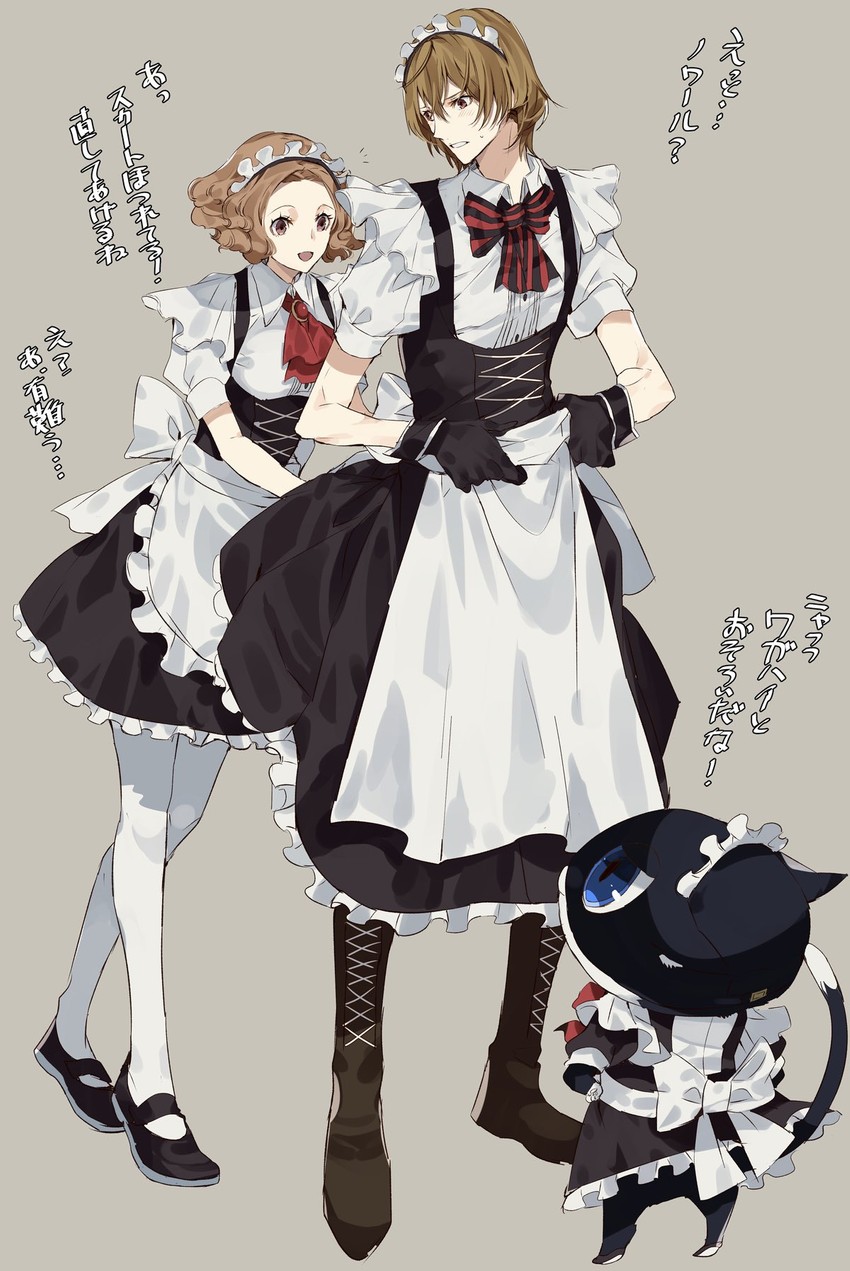 okumura haru, akechi gorou, and morgana (persona and 1 more) drawn by ayyataka
