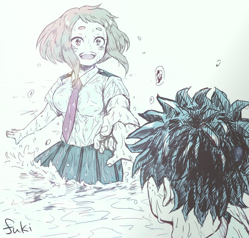 midoriya izuku and uraraka ochaco (boku no hero academia) drawn by ikuf