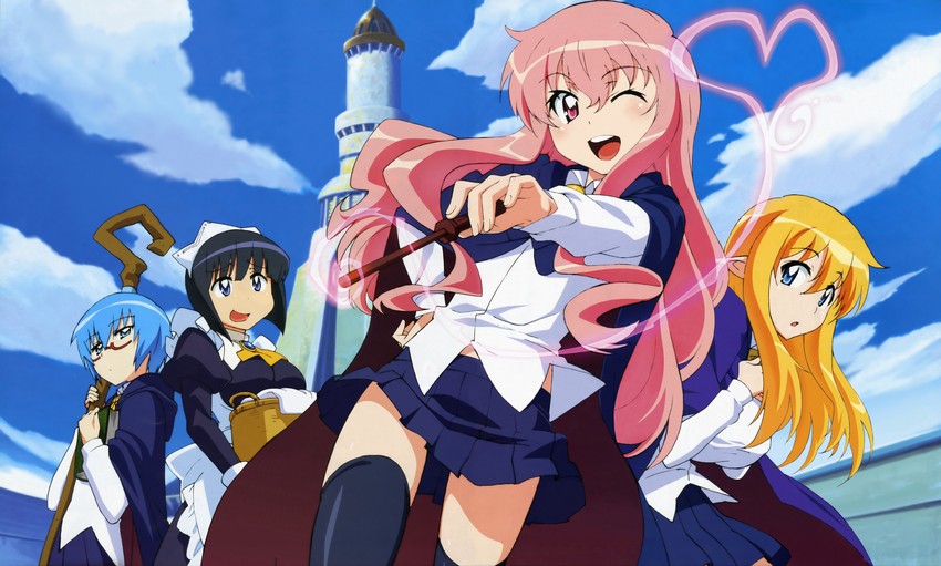 louise francoise le blanc de la valliere, tiffania westwood, tabitha, and siesta (zero no tsukaima) drawn by fujii_masahiro