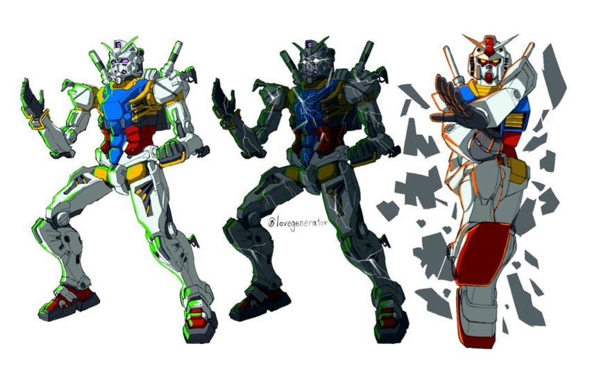 rx-78-2 gundam and white gundam (gundam and 2 more) drawn by kin-san_(sasuraiga)
