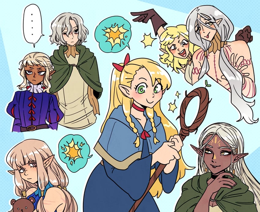 marcille donato, mithrun, thistle, fleki, lycion, and 2 more (dungeon meshi) drawn by ministarfruit
