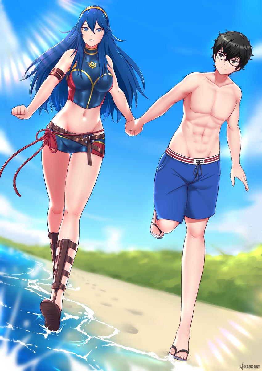 amamiya ren and lucina (fire emblem and 5 more) drawn by kaos_art