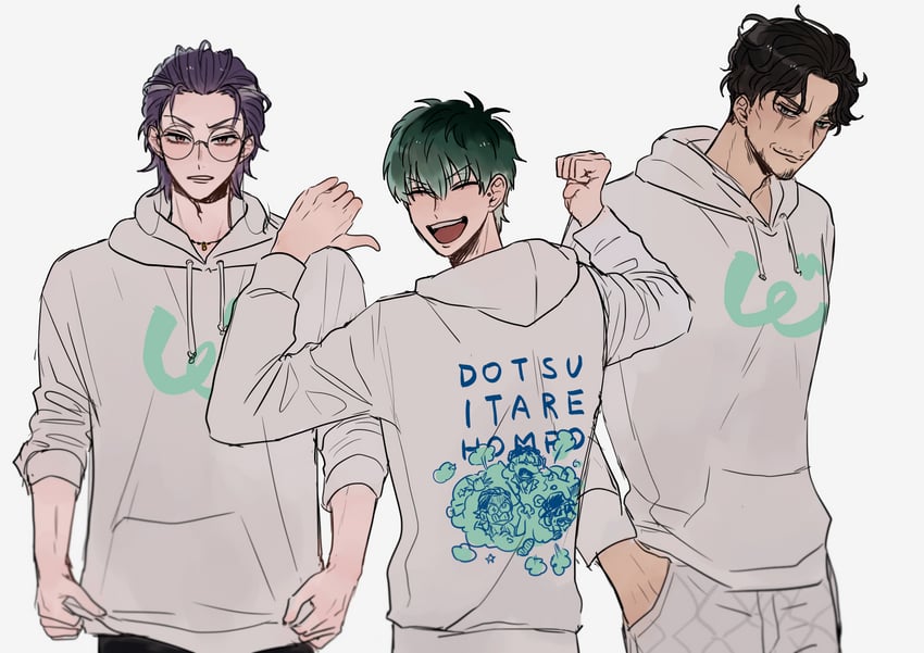 nurude sasara, amayado rei, and tsutsujimori rosho (hypnosis mic) drawn by zy_(dondokodo-mu)