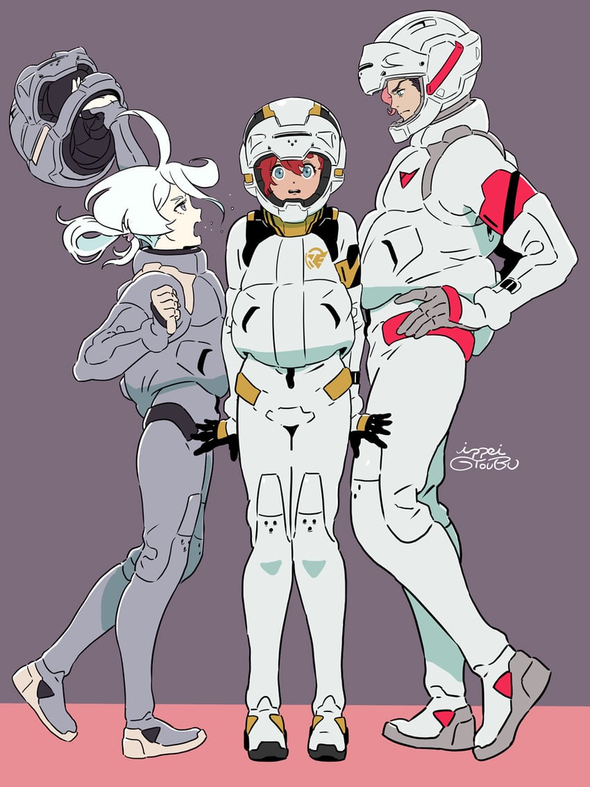 suletta mercury, miorine rembran, and guel jeturk (gundam and 1 more) drawn by gyoubu_ippei
