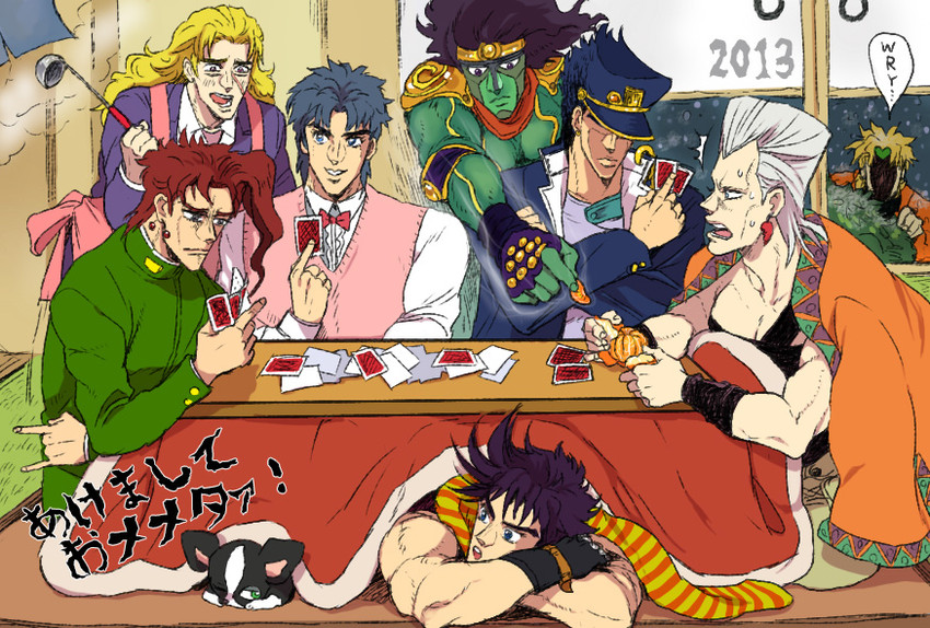 joseph joestar, kujo jotaro, dio brando, kakyoin noriaki, jonathan joestar, and 4 more (jojo no kimyou na bouken and 1 more) drawn by fofofo-777