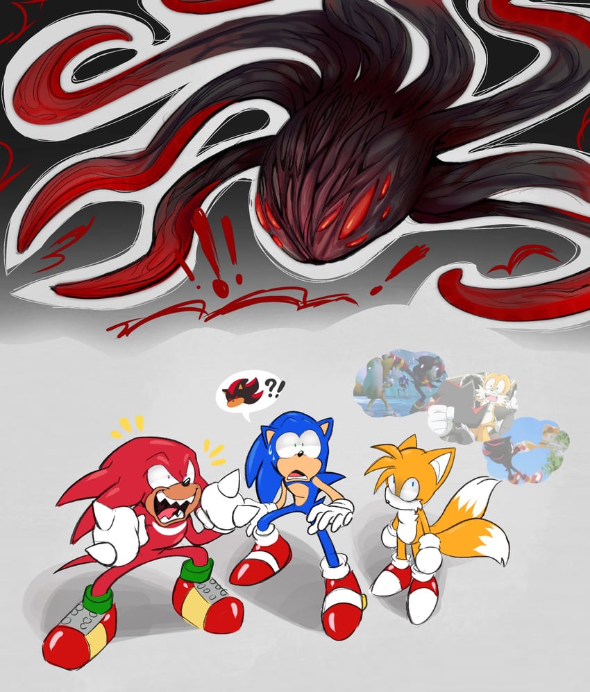 sonic the hedgehog, shadow the hedgehog, tails, knuckles the echidna, and doom morph (sonic and 4 more) drawn by shanzehpoo