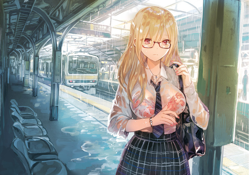 Blonde anime girl with glasses