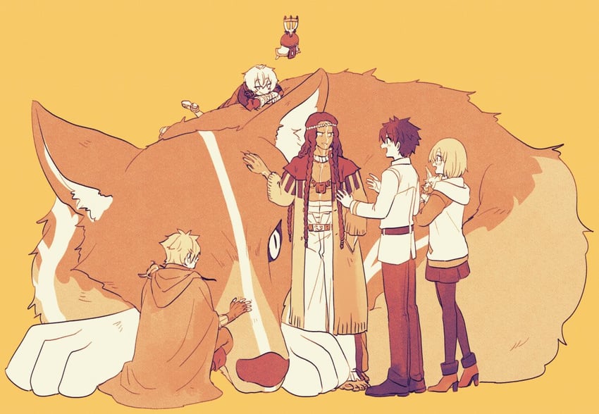 mash kyrielight, fujimaru ritsuka, robin hood, billy the kid, lost robin rondo, and 1 more (fate and 1 more) drawn by shinkai_kiiro