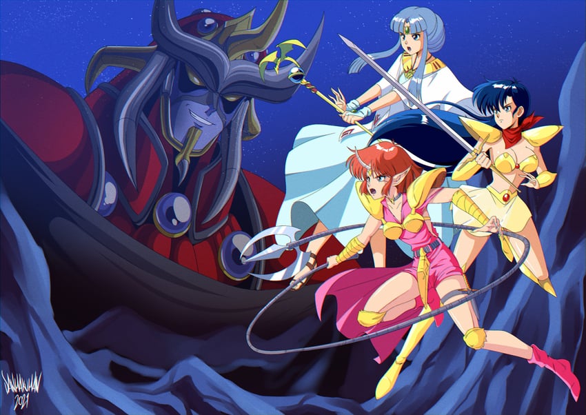 asou yuuko, valis, cham, asou valna, and glames (mugen senshi valis) drawn by danmakuman