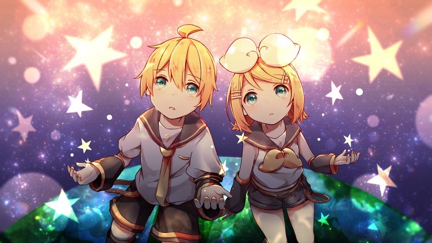 kagamine rin and kagamine len (vocaloid) drawn by sazanami_(ripple1996)