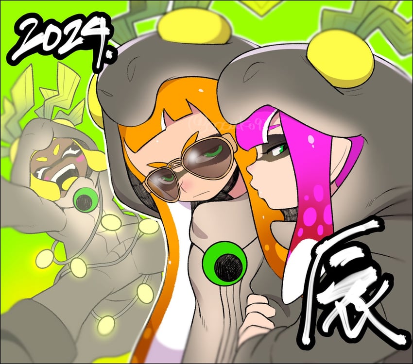 inkling player character, inkling girl, and horrorboros (splatoon and 1 more) drawn by naoki_(oosuko)
