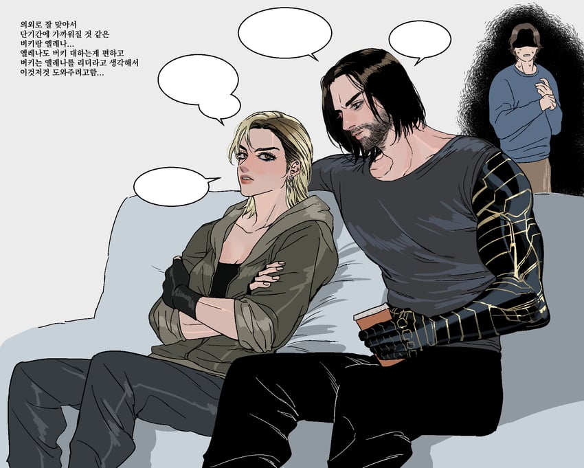 bucky barnes, sentry, and yelena belova (marvel and 2 more) drawn by pinkteest