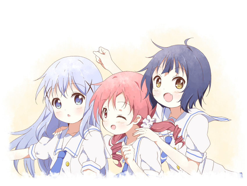 kafuu chino, jouga maya, and natsu megumi (gochuumon wa usagi desu ka?) drawn by toma_(shinozaki)