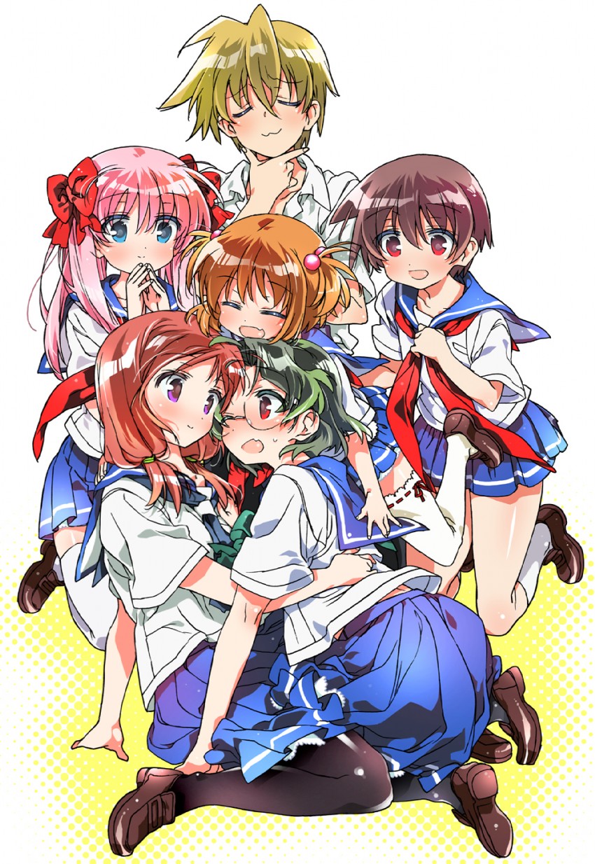 haramura nodoka, miyanaga saki, takei hisa, kataoka yuuki, someya mako, and 1 more (saki) drawn by kasuga_souichi