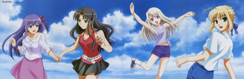artoria pendragon, saber, tohsaka rin, illyasviel von einzbern, and matou sakura (fate and 2 more) drawn by emori_mariko