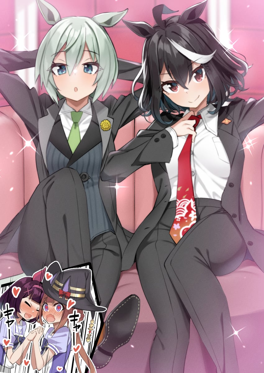 kitasan black, seiun sky, sweep tosho, and nishino flower (umamusume) drawn by sasanon_(sasapoliton)