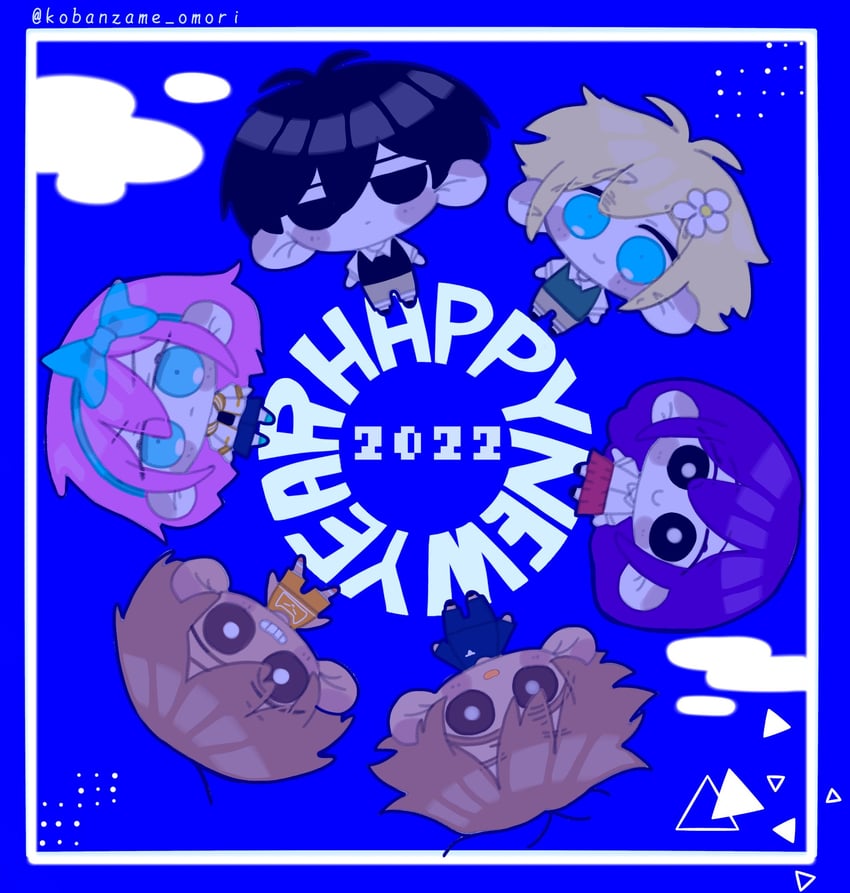 sunny, basil, aubrey, kel, mari, and 1 more (omori) drawn by kobanzame_omo