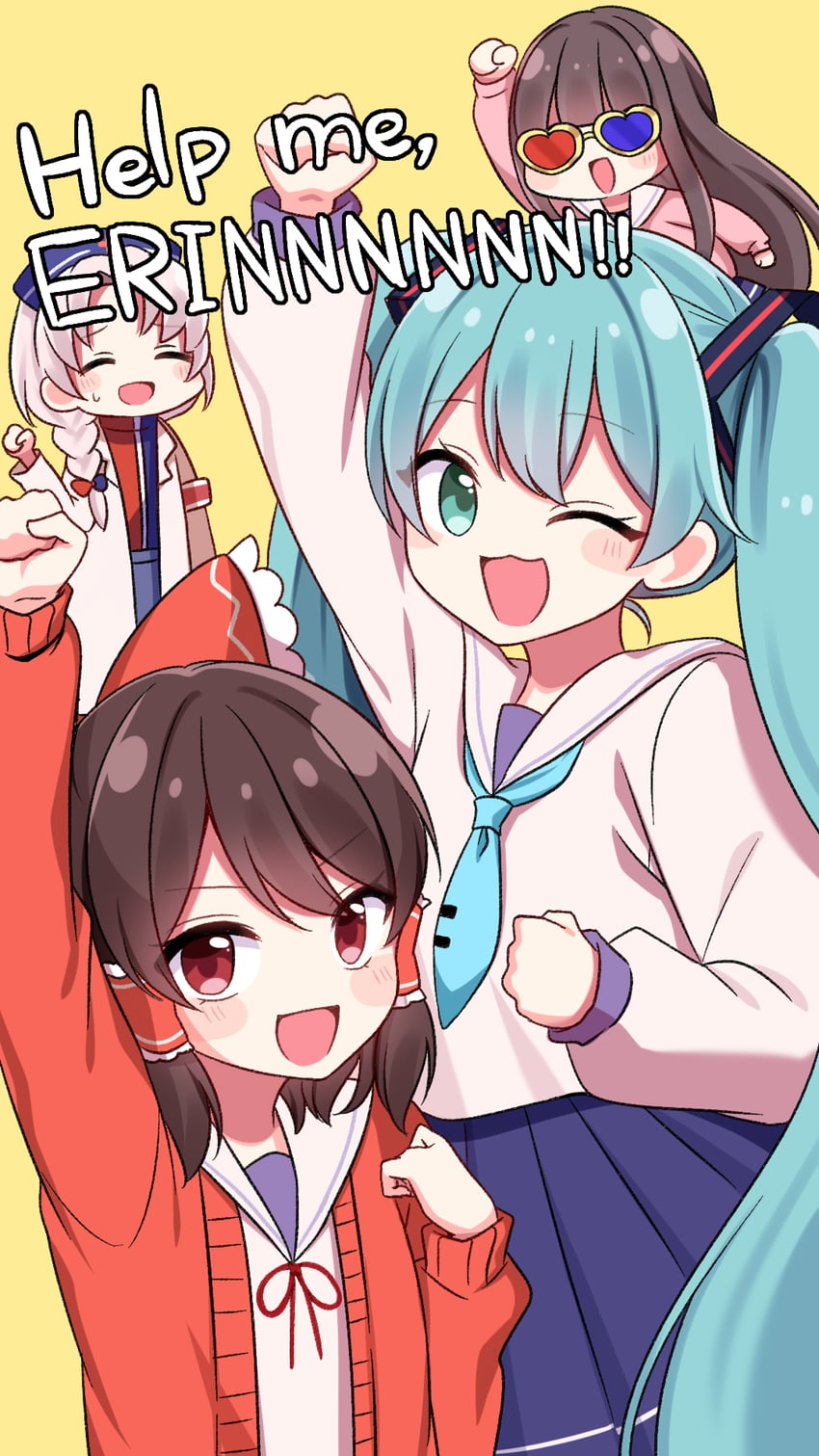 hatsune miku, hakurei reimu, houraisan kaguya, and yagokoro eirin (touhou and 3 more) drawn by shinonome_asu