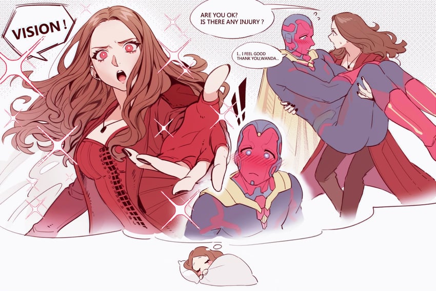 scarlet witch and vision (marvel and 1 more) drawn by qin_(7833198)