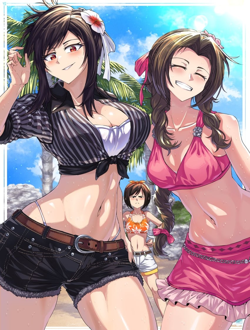 tifa lockhart, aerith gainsborough, and yuffie kisaragi (final fantasy and 3 more) drawn by shimure_(460)