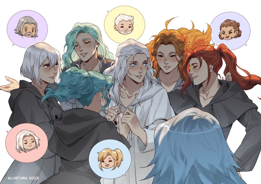 venat, nophica, halone, menphina, azeyma, and 6 more (final fantasy and 1 more) drawn by silketara