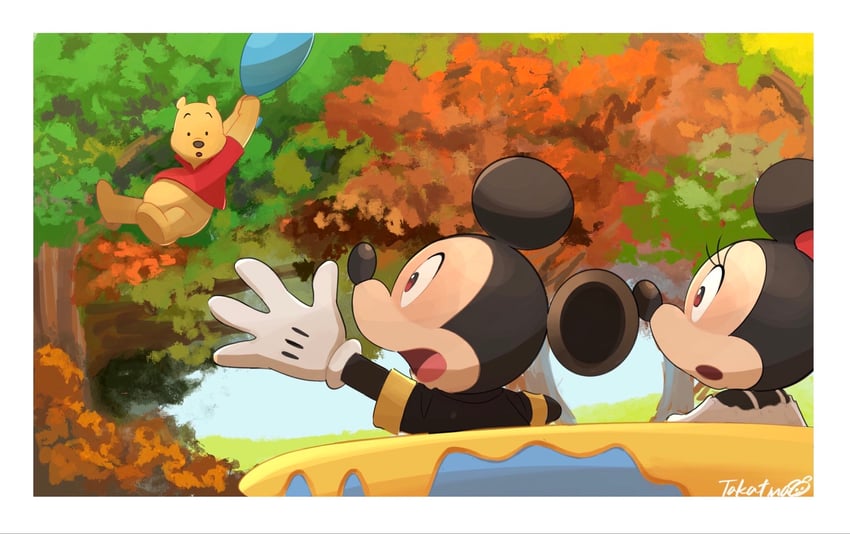mickey mouse, minnie mouse, and pooh (mickey mouse & friends and 2 more) drawn by takatmaorange