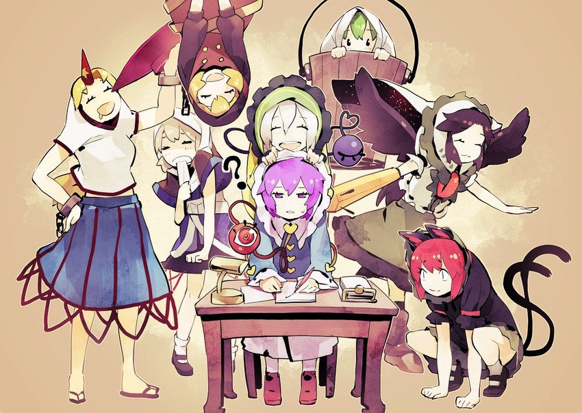 komeiji koishi, komeiji satori, kaenbyou rin, reiuji utsuho, mizuhashi parsee, and 3 more (touhou and 1 more) drawn by shihou_(g-o-s)