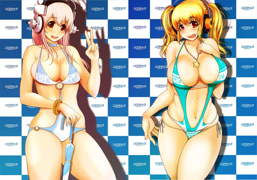 super sonico and super pochaco (nitroplus) drawn by niu_ju_(orange_bull)
