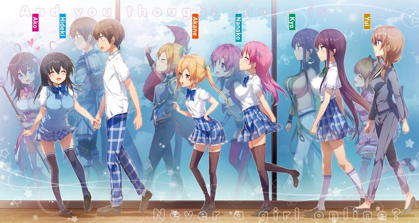 tamaki ako, segawa akane, goshouin kyou, nishimura hideki, akiyama nanako, and 1 more (netoge no yome wa onna no ko janai to omotta?) drawn by hisasi