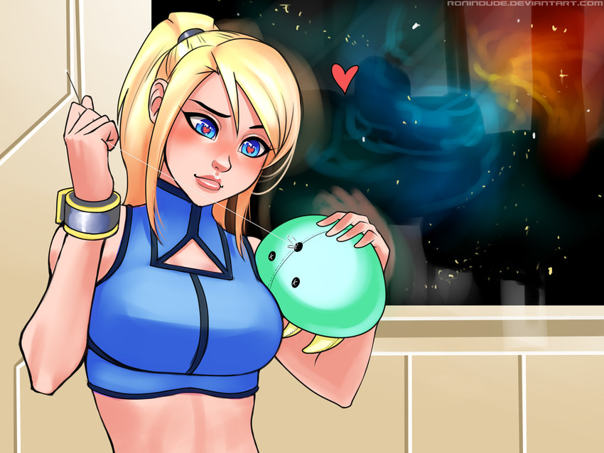 samus aran, metroid, and metroid larva (metroid and 1 more) drawn by ronindude