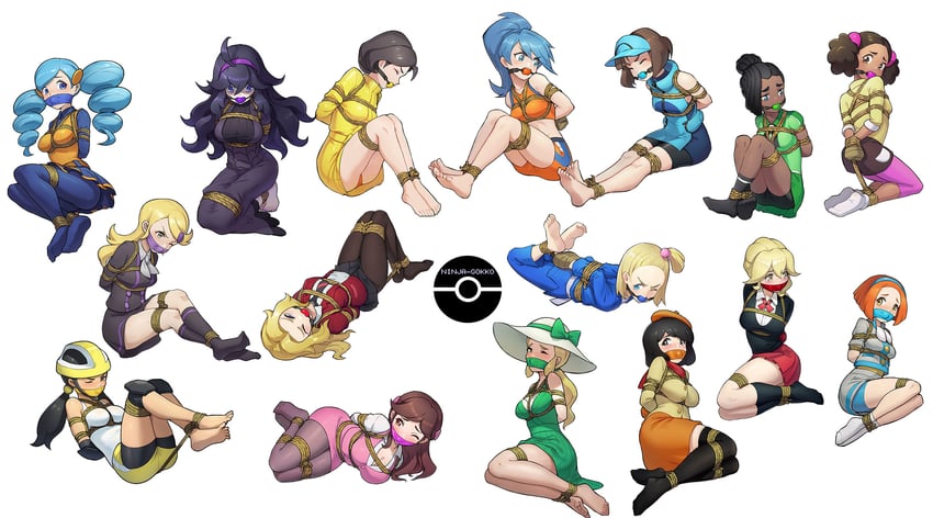 hex maniac, lass, ace trainer, battle girl, lady, and 6 more (pokemon and 5 more) drawn by ninja-gokko