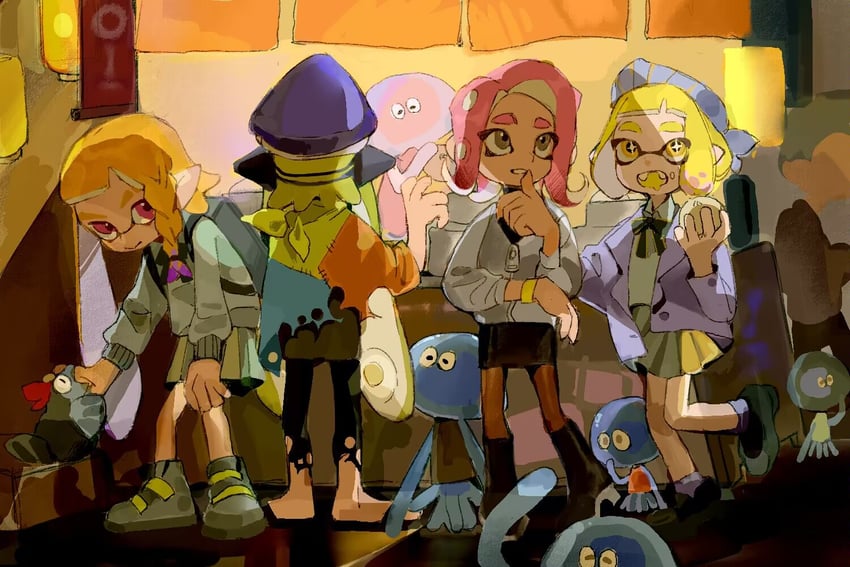 inkling player character, inkling girl, octoling player character, octoling girl, agent 8, and 5 more (splatoon and 4 more) drawn by lili51540640