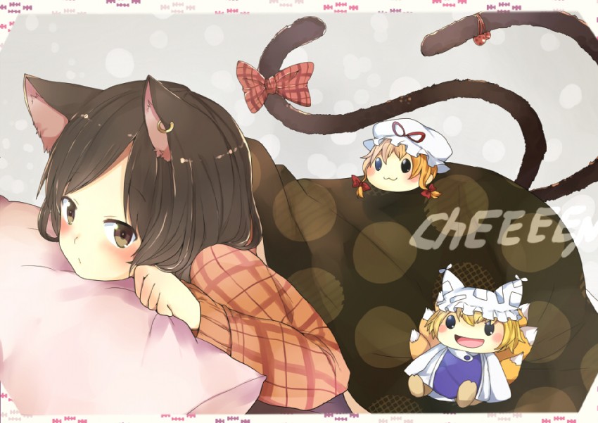yakumo yukari, yakumo ran, and chen (touhou) drawn by pun2