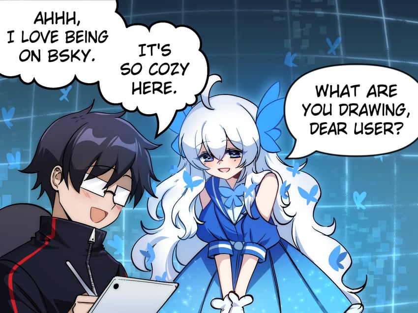 bluesky-chan (original and 1 more) drawn by merryweather and ryuuxin