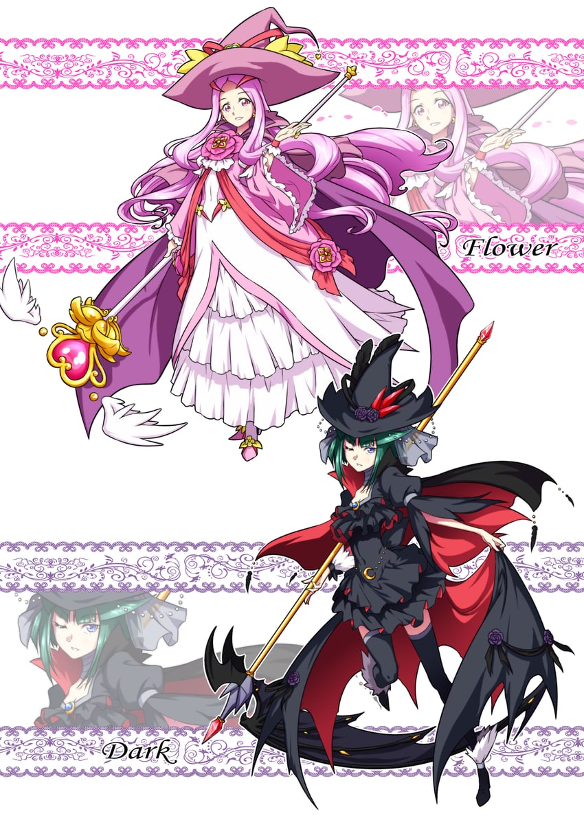 dark precure, hanasaki kaoruko, and cure flower (precure and 2 more) drawn by matatabi_(karukan222)