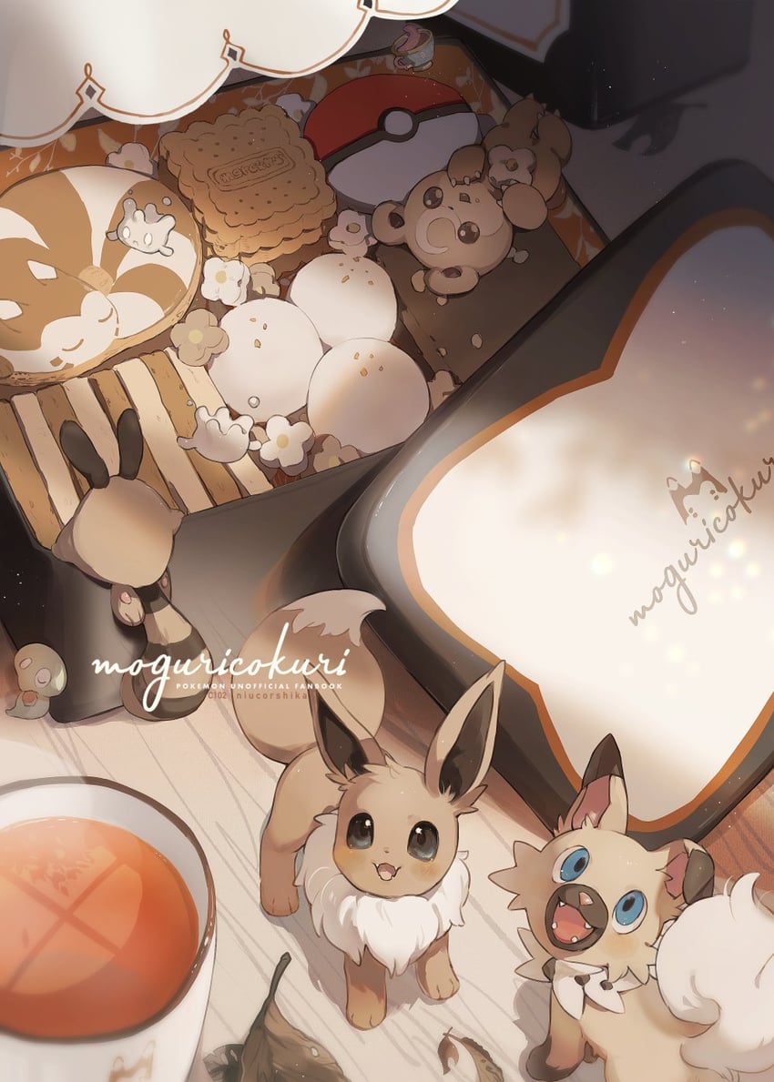 eevee, furret, sentret, rockruff, teddiursa, and 4 more (pokemon) drawn by hideko_(l33l3b)