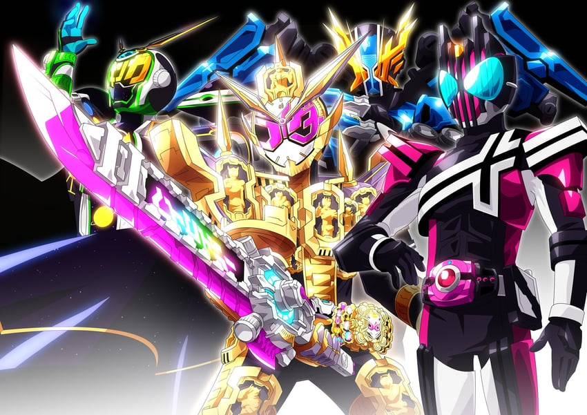 kamen rider decade, kamen rider zi-o, kamen rider geiz, kamen rider grand zi-o, kamen rider woz, and 4 more (kamen rider and 2 more) drawn by otokamu