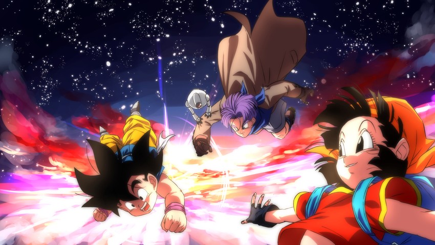 son goku, trunks, pan, and giru (dragon ball and 2 more) drawn by rom_(20)