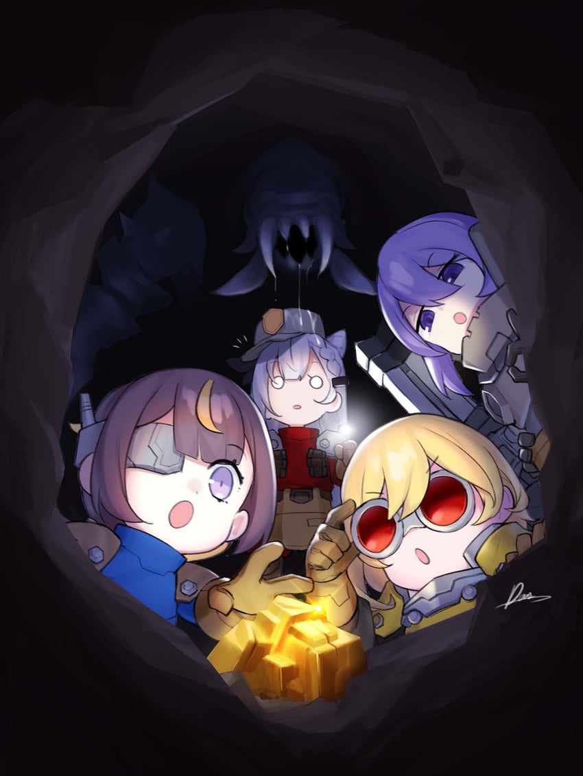 moona hoshinova, kaela kovalskia, anya melfissa, vestia zeta, driller, and 3 more (hololive and 2 more) drawn by dasdokter