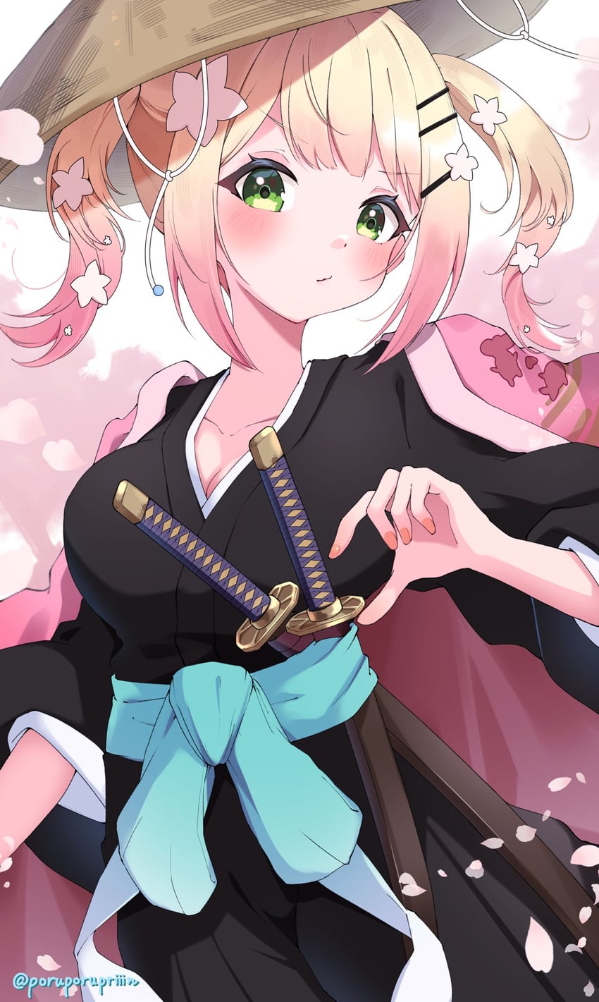 momosuzu nene and kyouraku shunsui (hololive and 1 more) drawn by poruporupriiin
