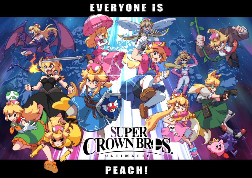 link, inkling player character, pikachu, kirby, princess peach, and 21 more (pokemon and 20 more) drawn by john_su