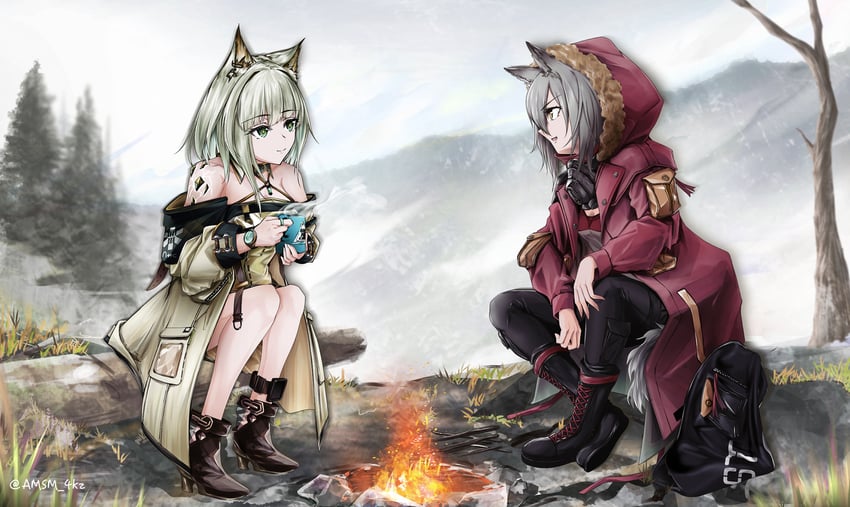kal'tsit and projekt red (arknights) drawn by yokaze_(yokajie)