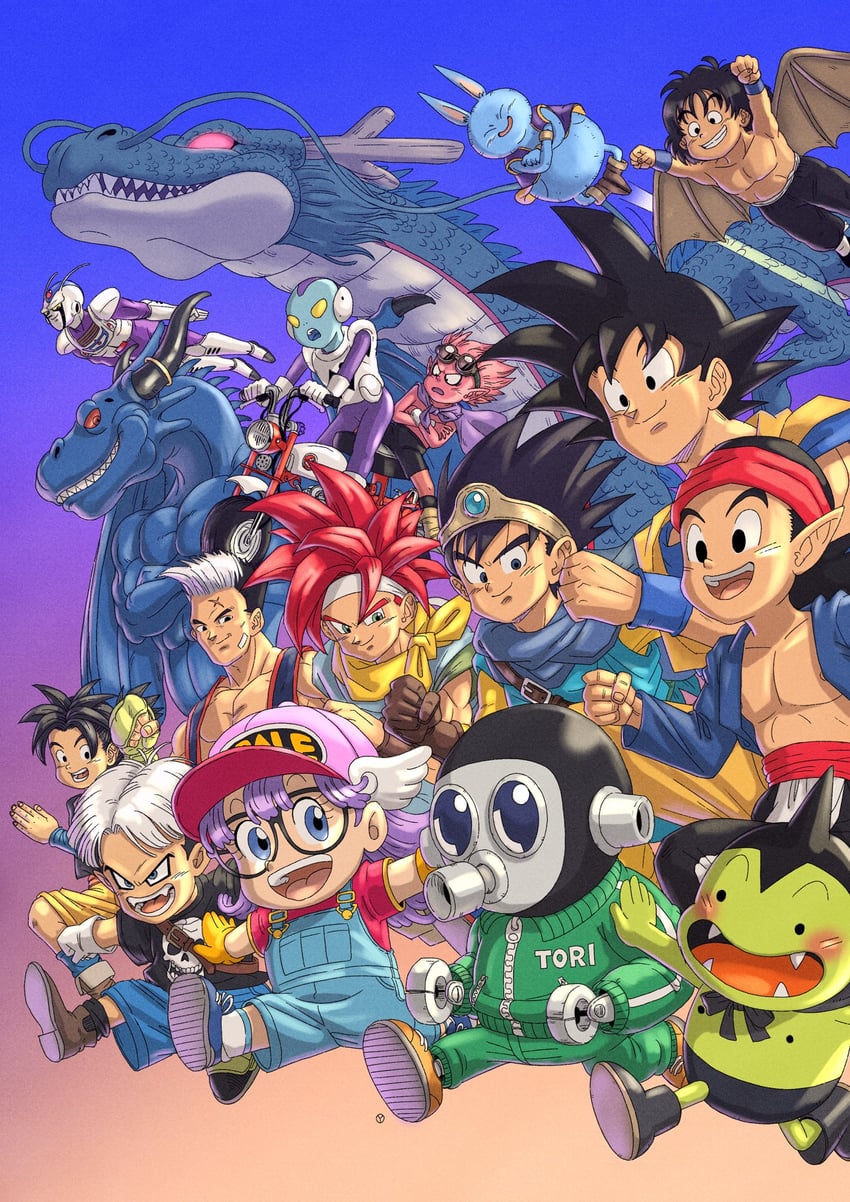 son goku, roto, hero, crono, norimaki arale, and 13 more (dragon ball and 14 more) drawn by yuto_sakurai