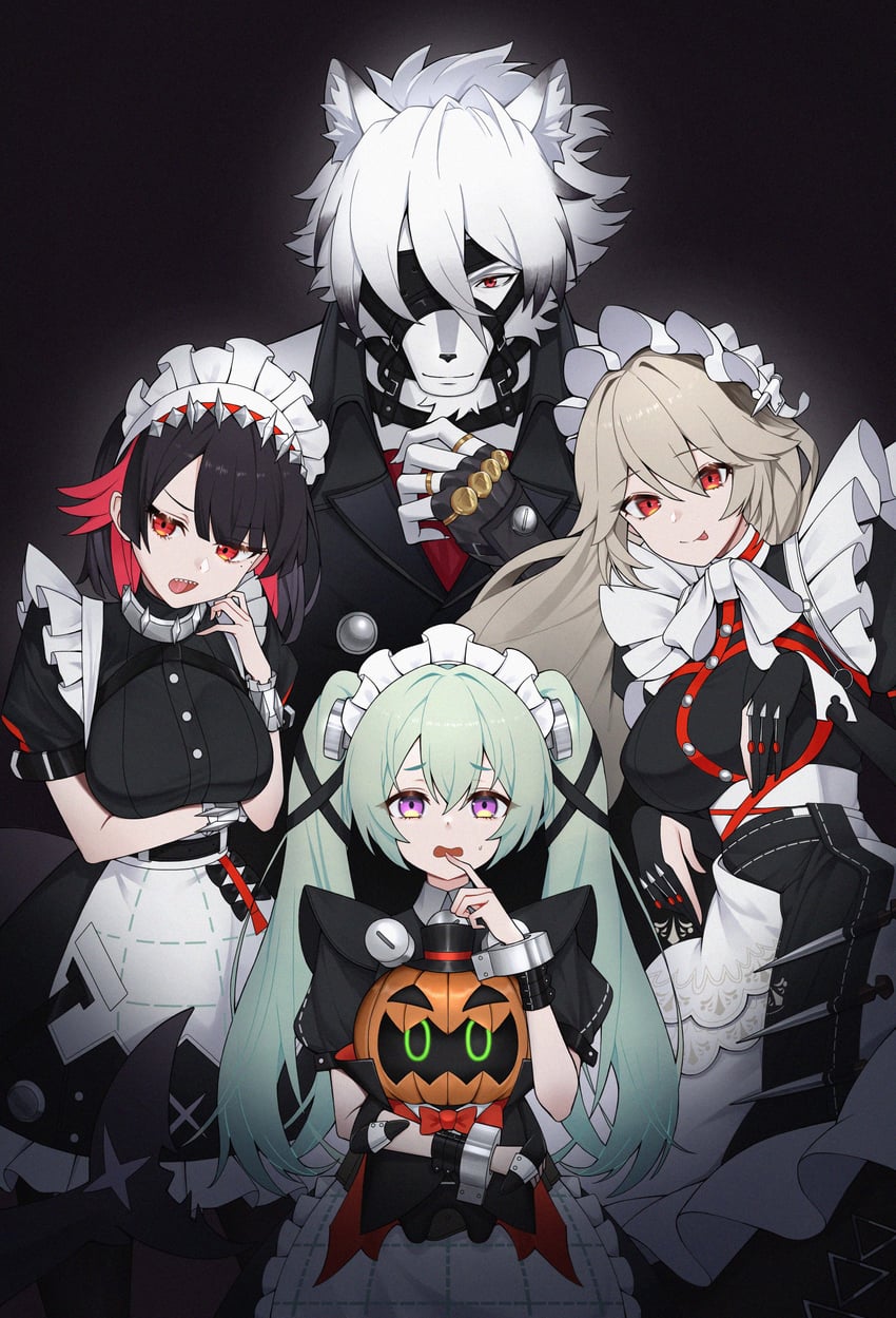 ellen joe, von lycaon, corin wickes, alexandrina sebastiane, and butler (zenless zone zero) drawn by elaeale