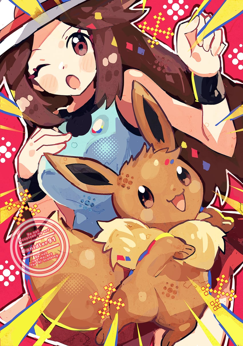 eevee and leaf (pokemon and 1 more) drawn by anidler91