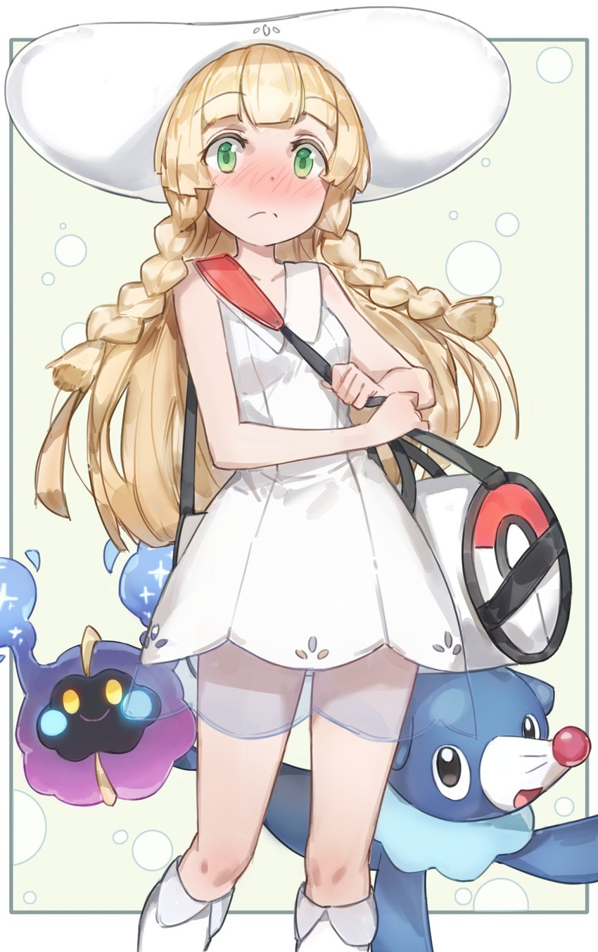 lillie, popplio, and cosmog (pokemon and 1 more) drawn by free_style_(yohan1754)