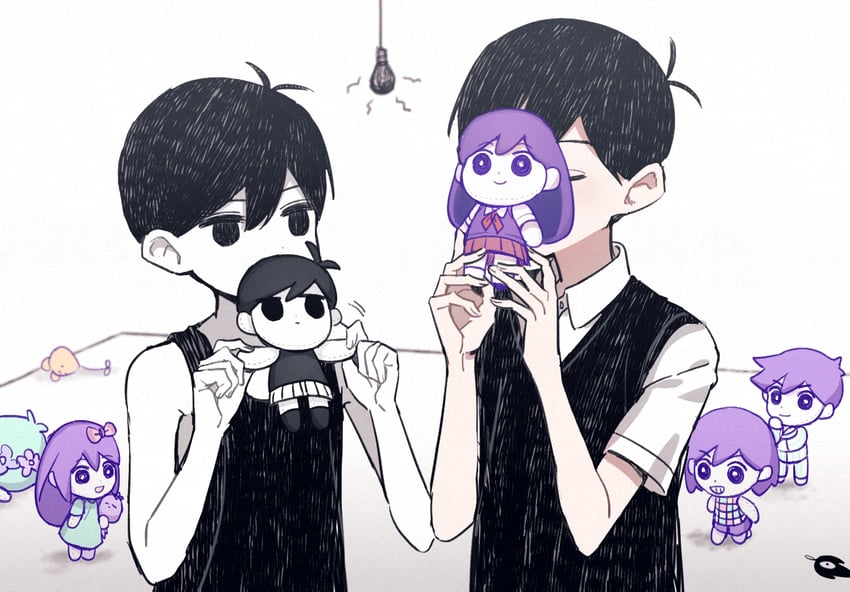 omori, basil, aubrey, mari, kel, and 2 more (omori) drawn by yutsu