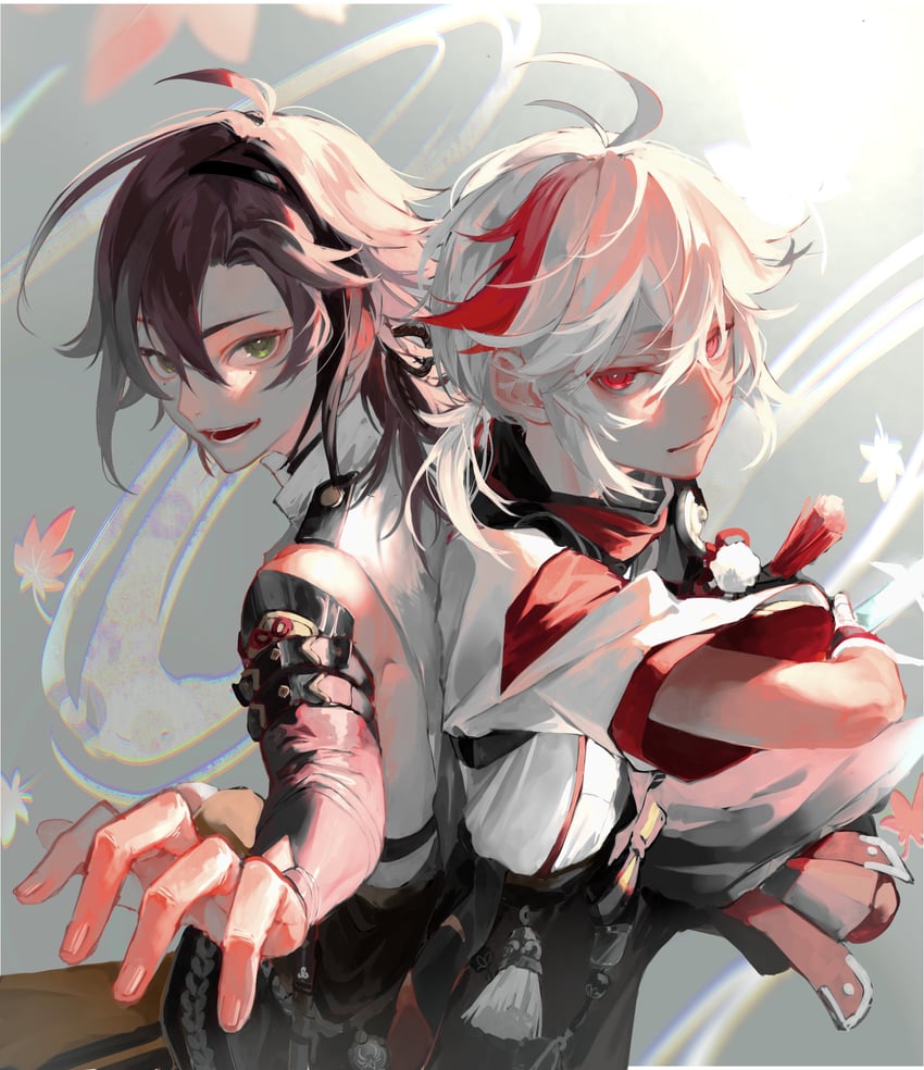 kaedehara kazuha and shikanoin heizou (genshin impact) drawn by akuta_vi